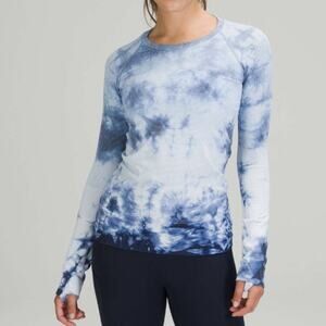 Lululemon Swiftly Tech Shirt Womens 4 Blue Stripe Long Sleeve Running Thumbholes